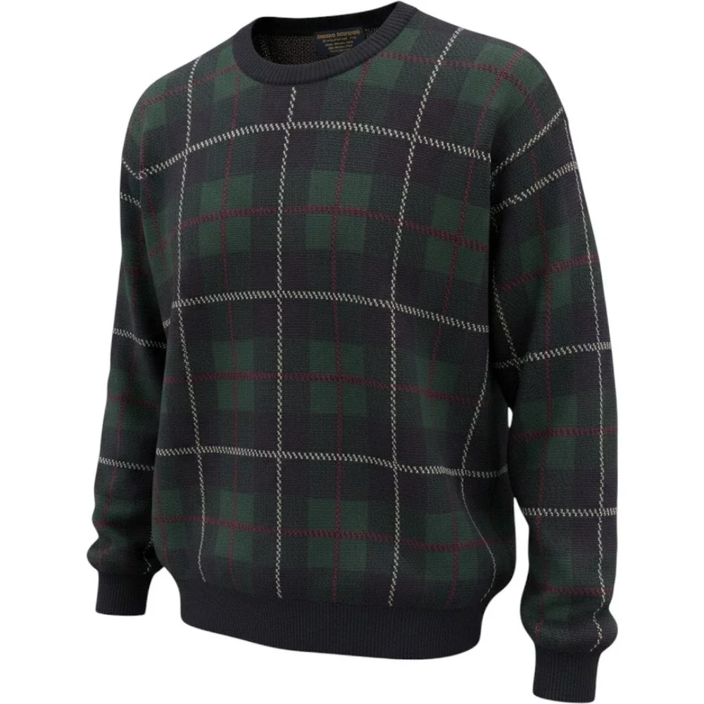 Brooks Brothers navy blue plaid knit Merino wool crewneck sweater pullover Sz XL